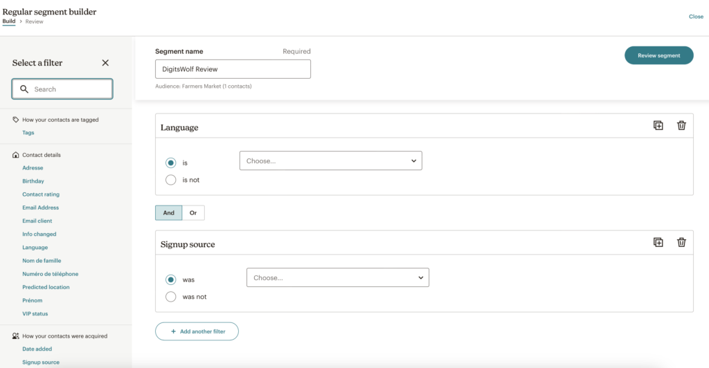 Mailchimp Review: Segment Builder