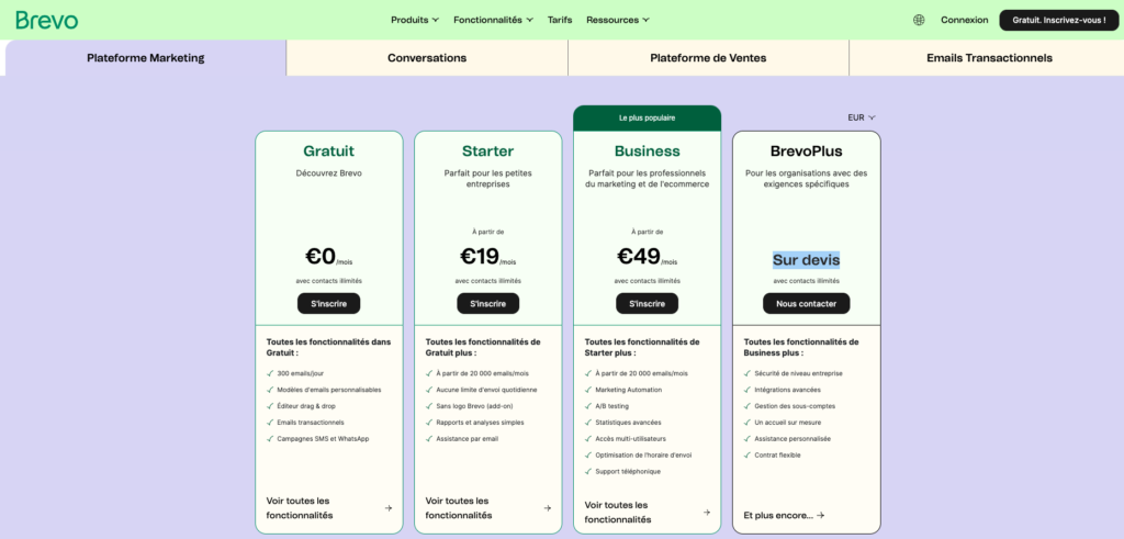 Brevo: Tarification Plateforme marketing