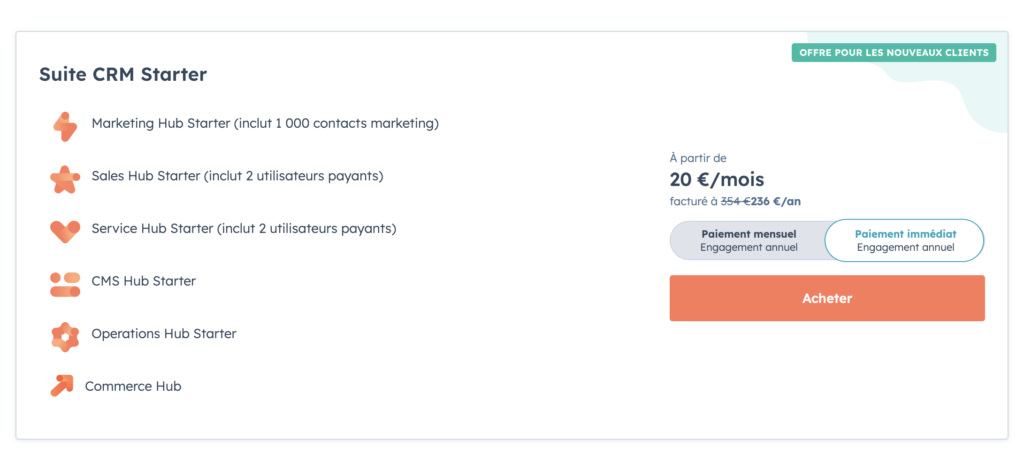 Avis HubSpot: offre CRM Suite Starter 